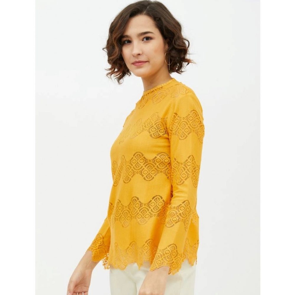 Yellow cotton top for women — close-up