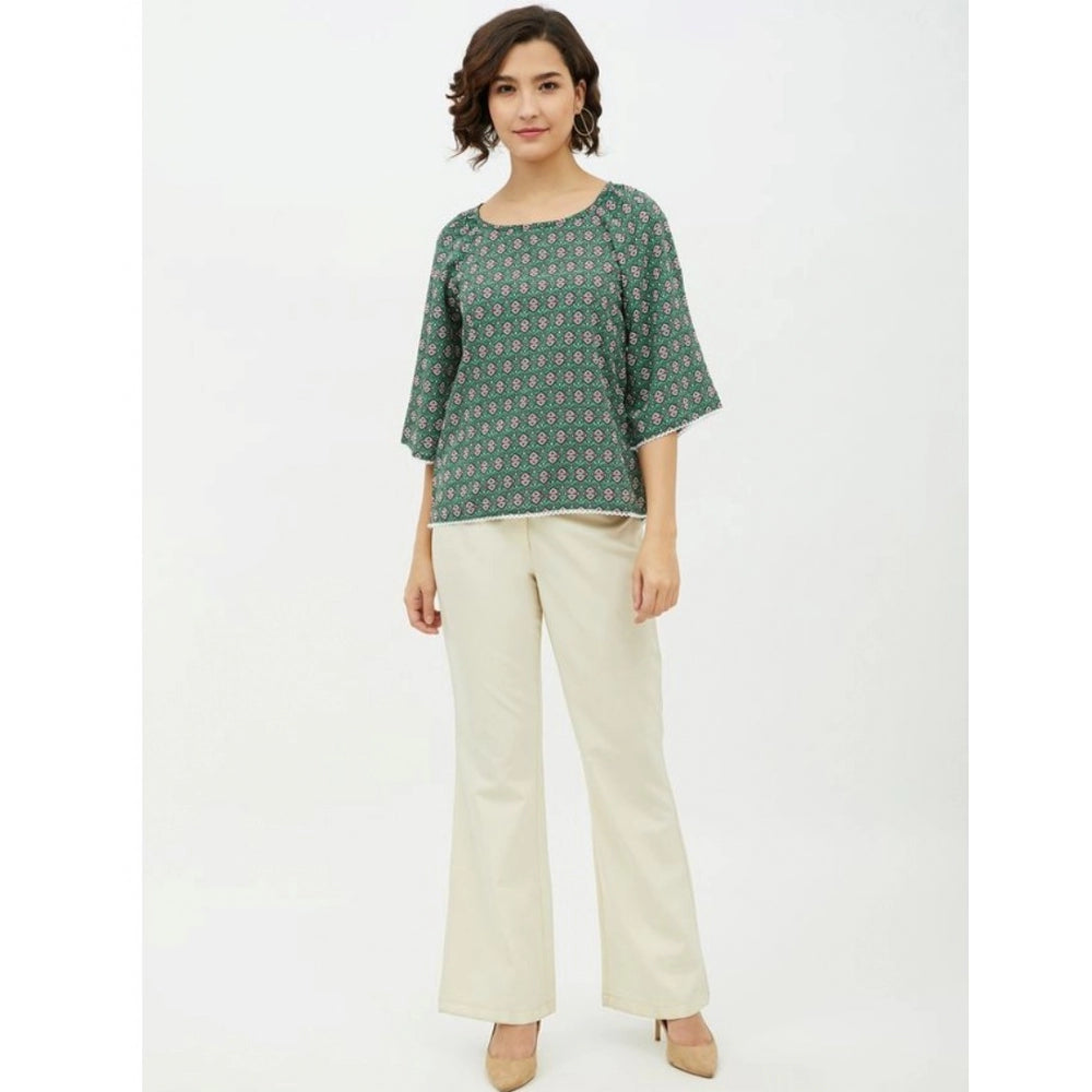 Green polyester top for women — side angle
