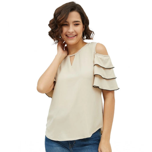 Beige polyester top for women — front view