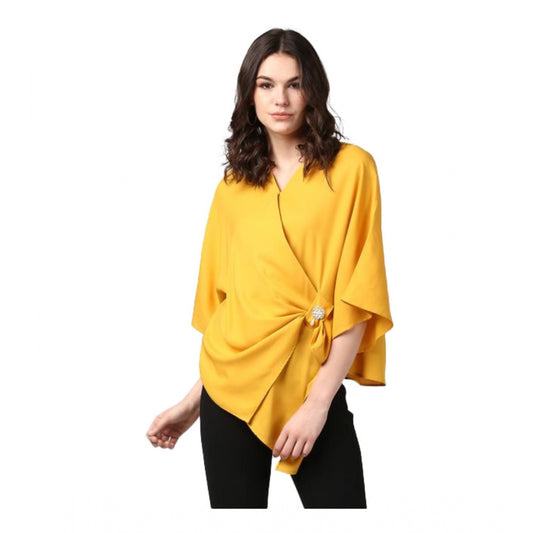Yellow polyester top for women — front view