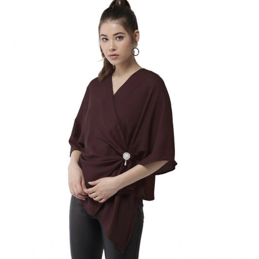 Maroon polyester top for women — front view