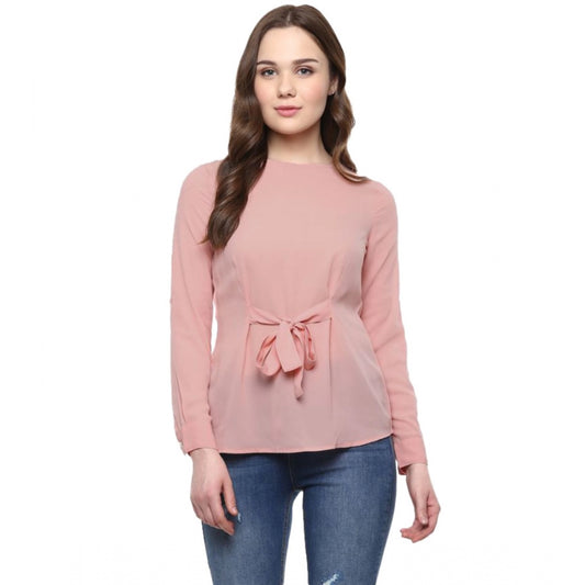 Pink polyester top for women — front view