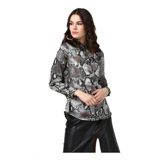 Black & Grey satin shirt for women — front view