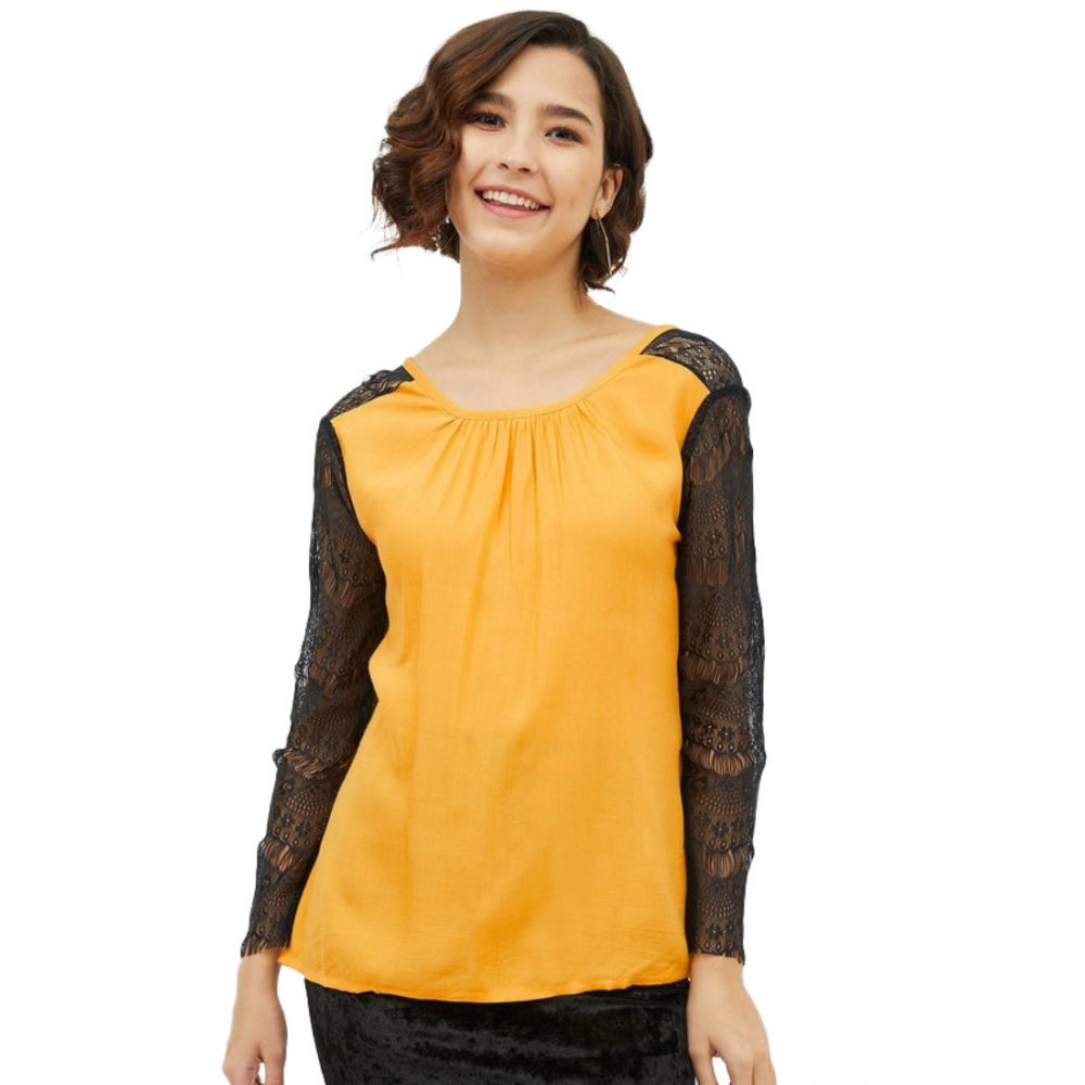 Yellow rayon top for women — front view