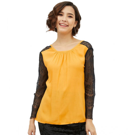 Yellow rayon top for women — front view