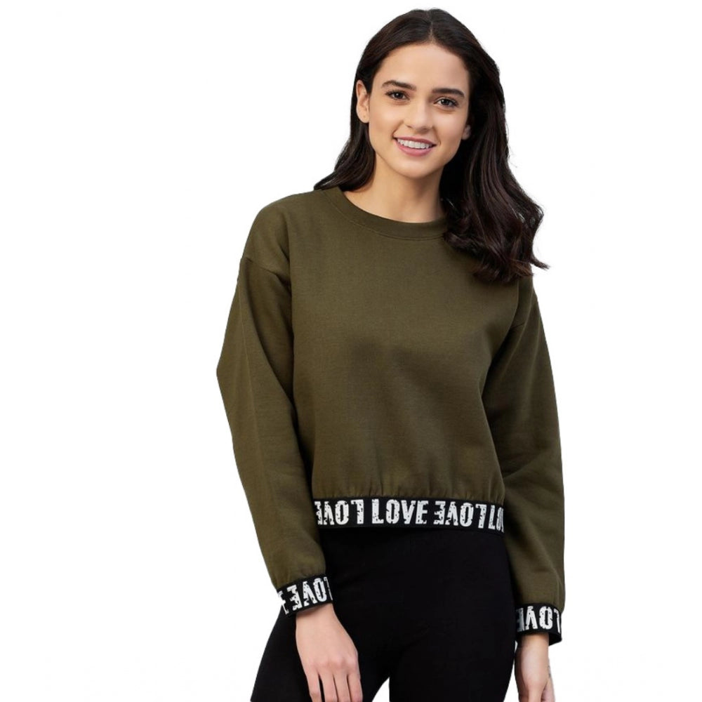 Olive fleece sweatshirt for women — front view
