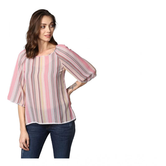 Pink polyester top for women — front view