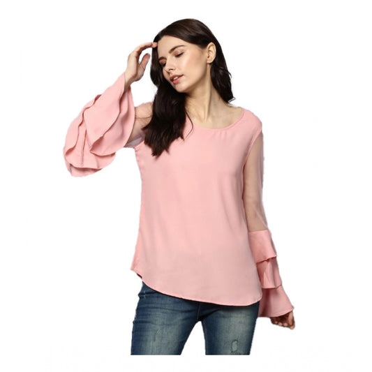 Pink polyester top for women — front view