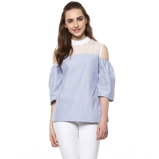 Blue cotton top for women — front view