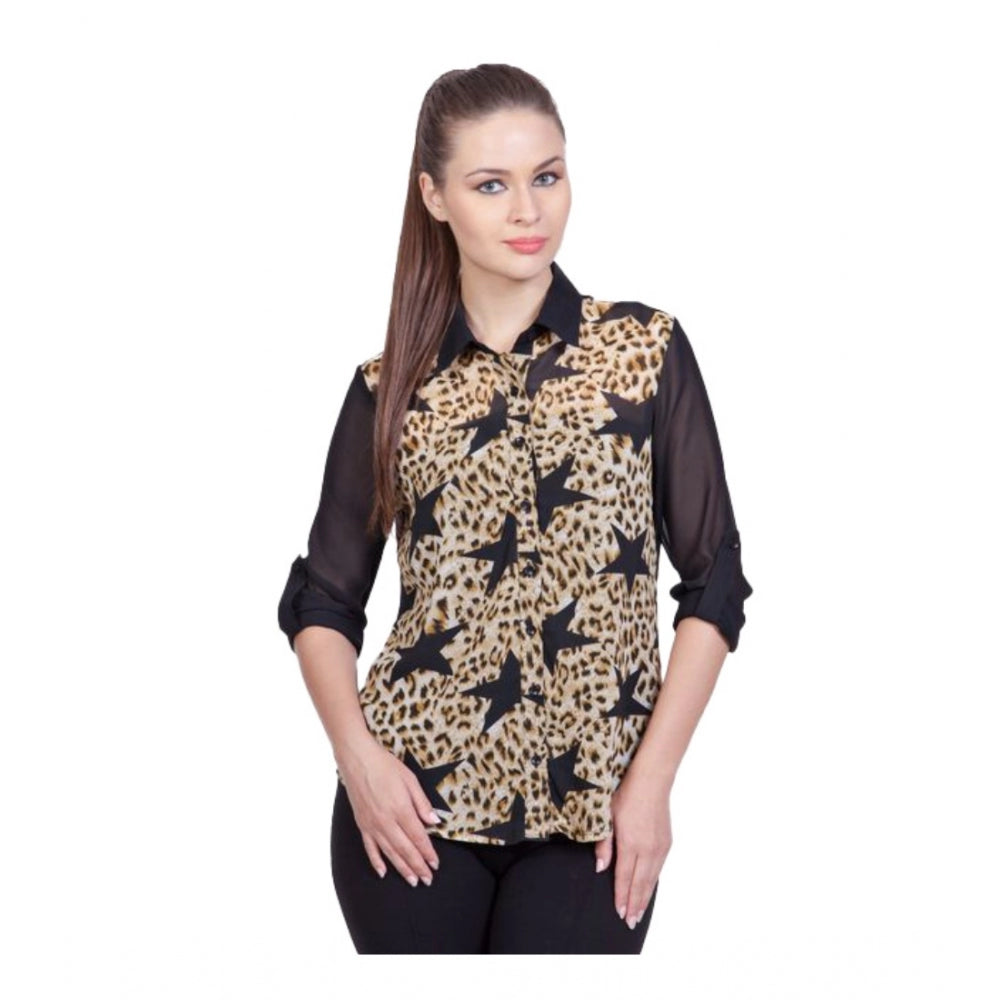 Black polyester shirt for women — front view
