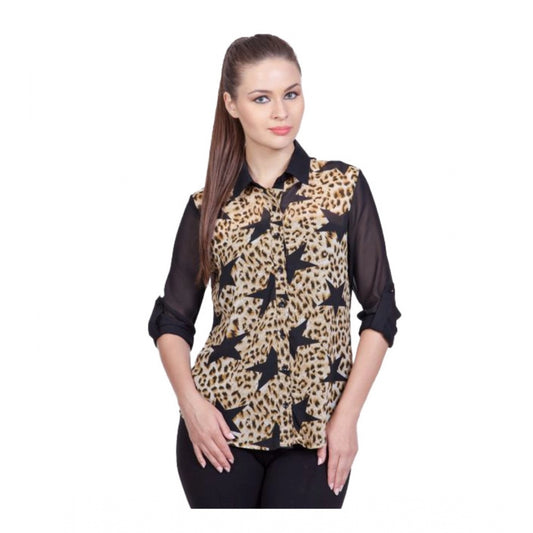 Black polyester shirt for women — front view