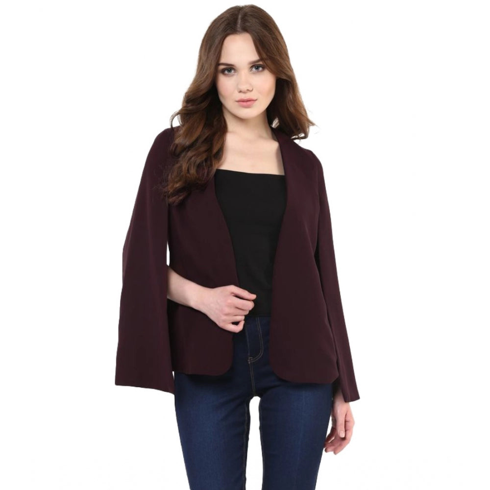 Wine polyester blazer for women — front view