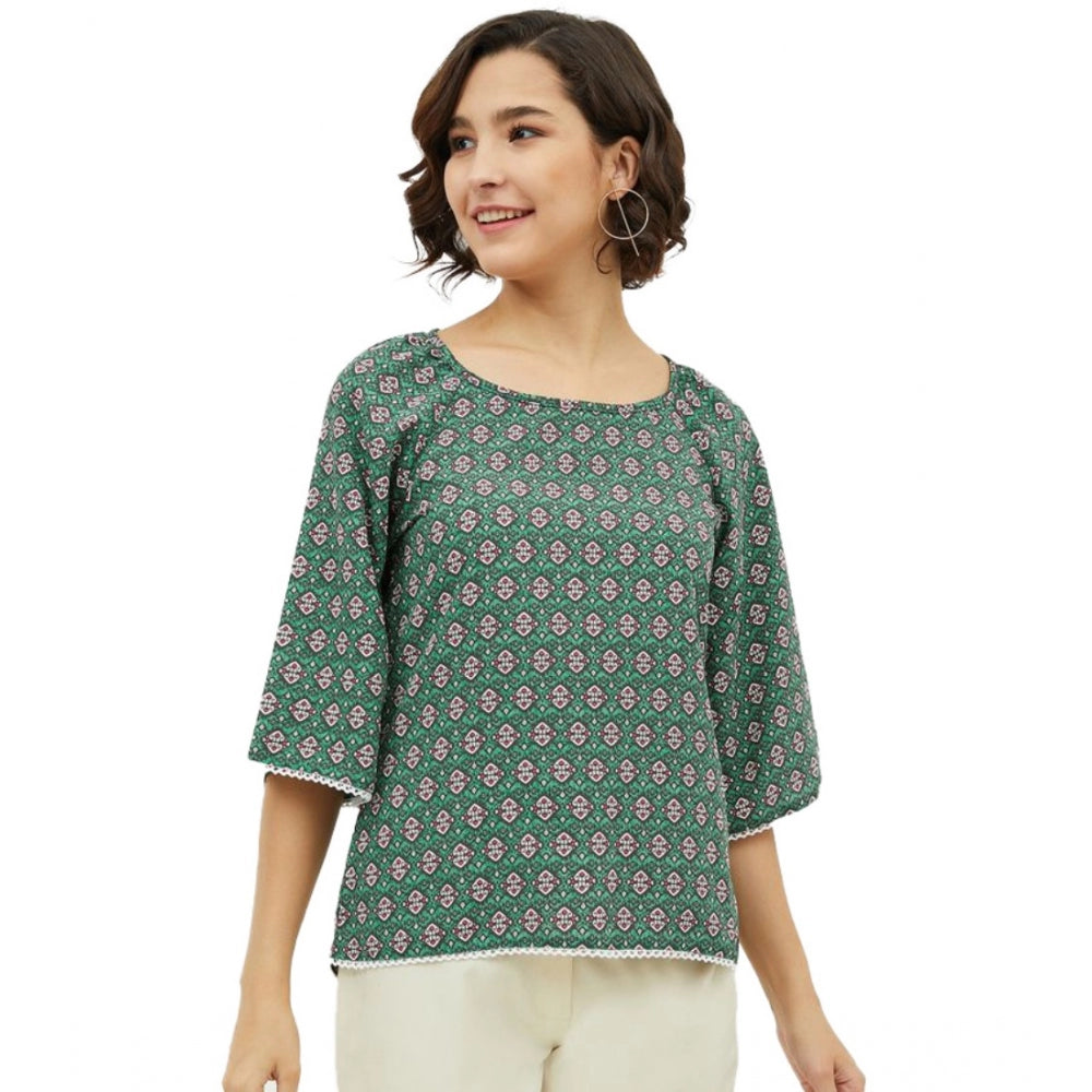 Green polyester top for women — front view