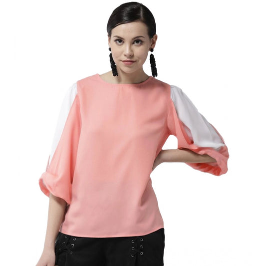 Pink polyester top for women — front view
