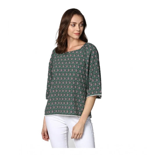 Green polyester top for women — front view