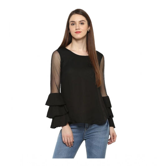Black polyester top for women — front view