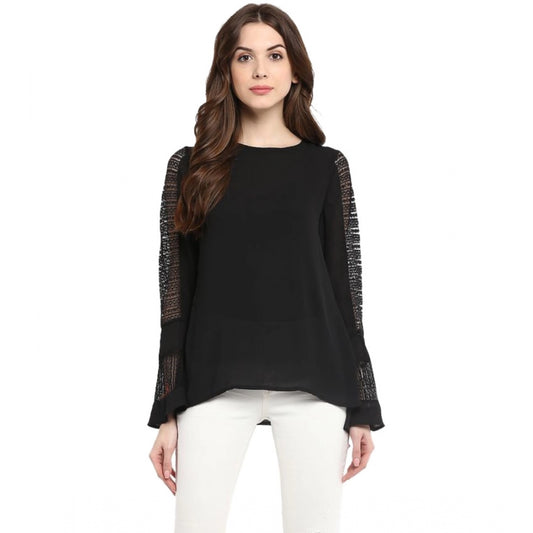 Black polyester georgette top for women — front view