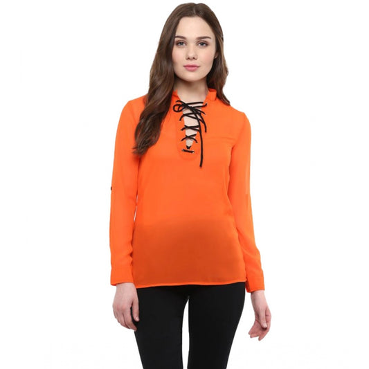 Orange polyester top for women — front view