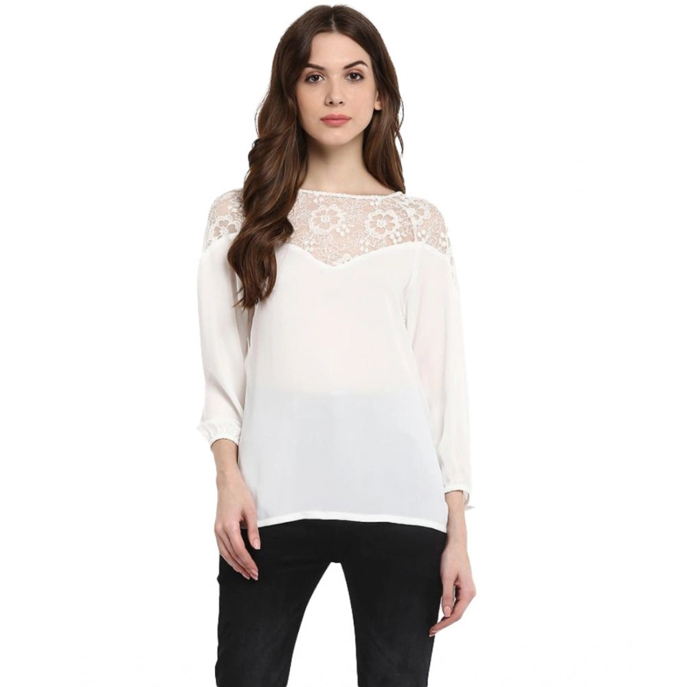 White polyester georgette top for women — front view