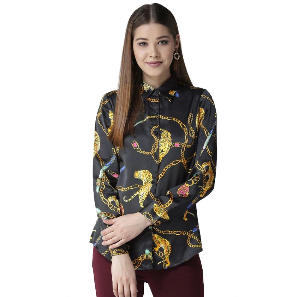 Black & Gold satin shirt for women — front view