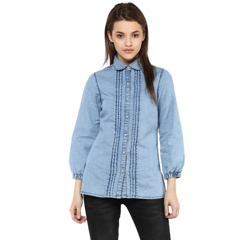 Blue denim shirt for women — front view