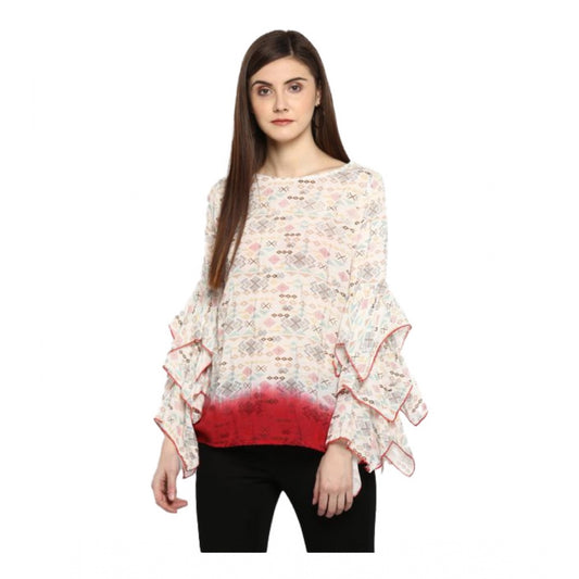 Off White & Red rayon crepe top for women — front view