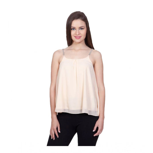 Beige polyester top for women — front view