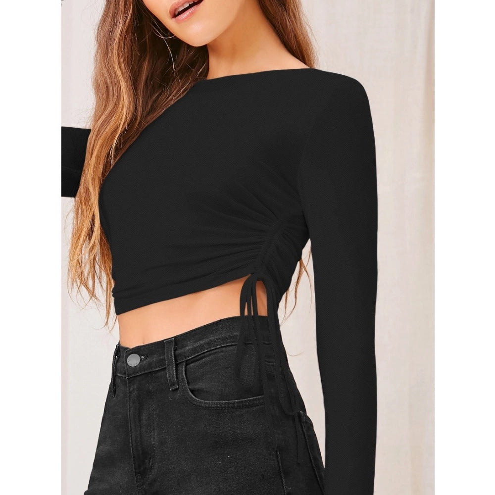Black polyester top for women — full look