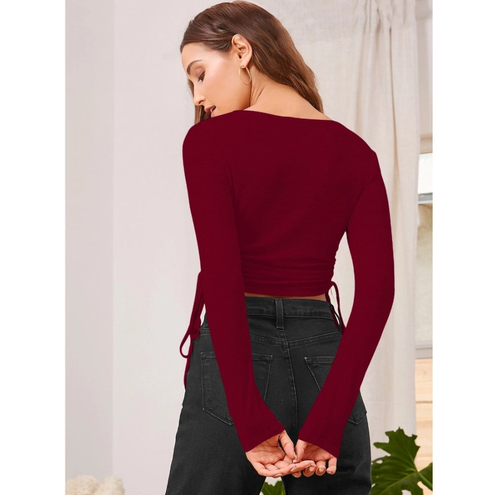 Maroon polyester top for women — side angle