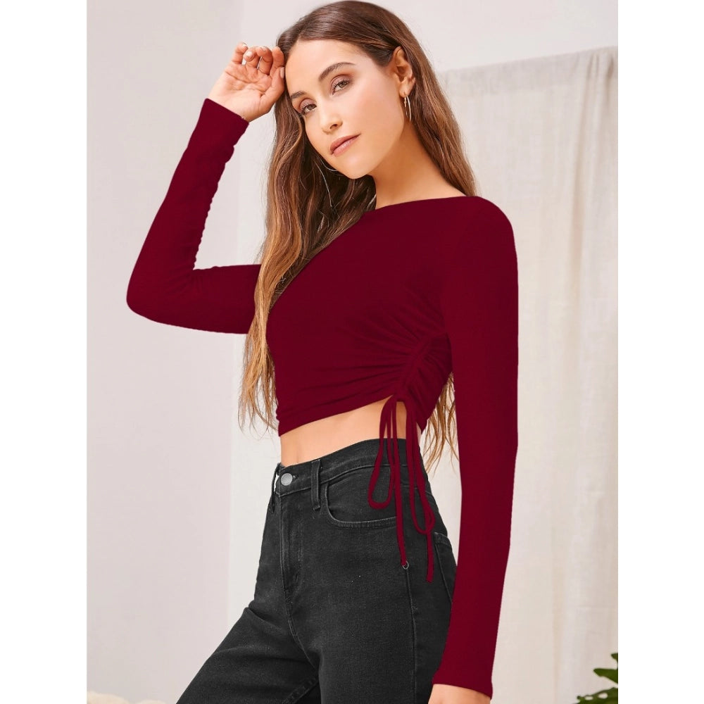 Maroon polyester top for women — detail view