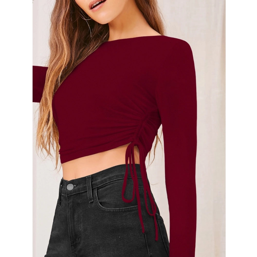 Maroon polyester top for women — close-up