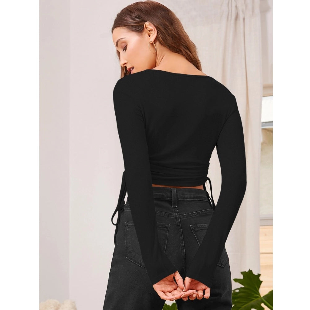 Black polyester top for women — side angle