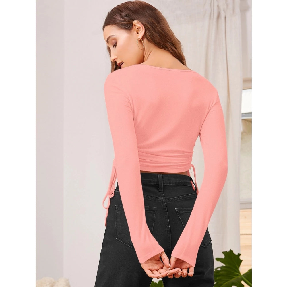 Peach polyester top for women — side angle