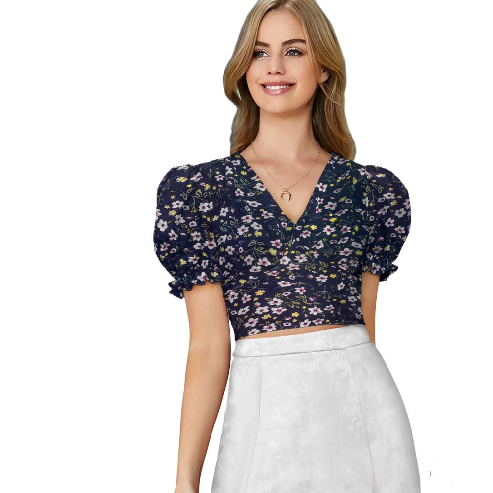 Navy Blue knit top for women — front view