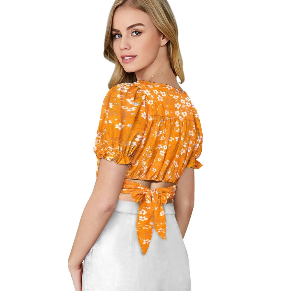 Yellow knit top for women — full look