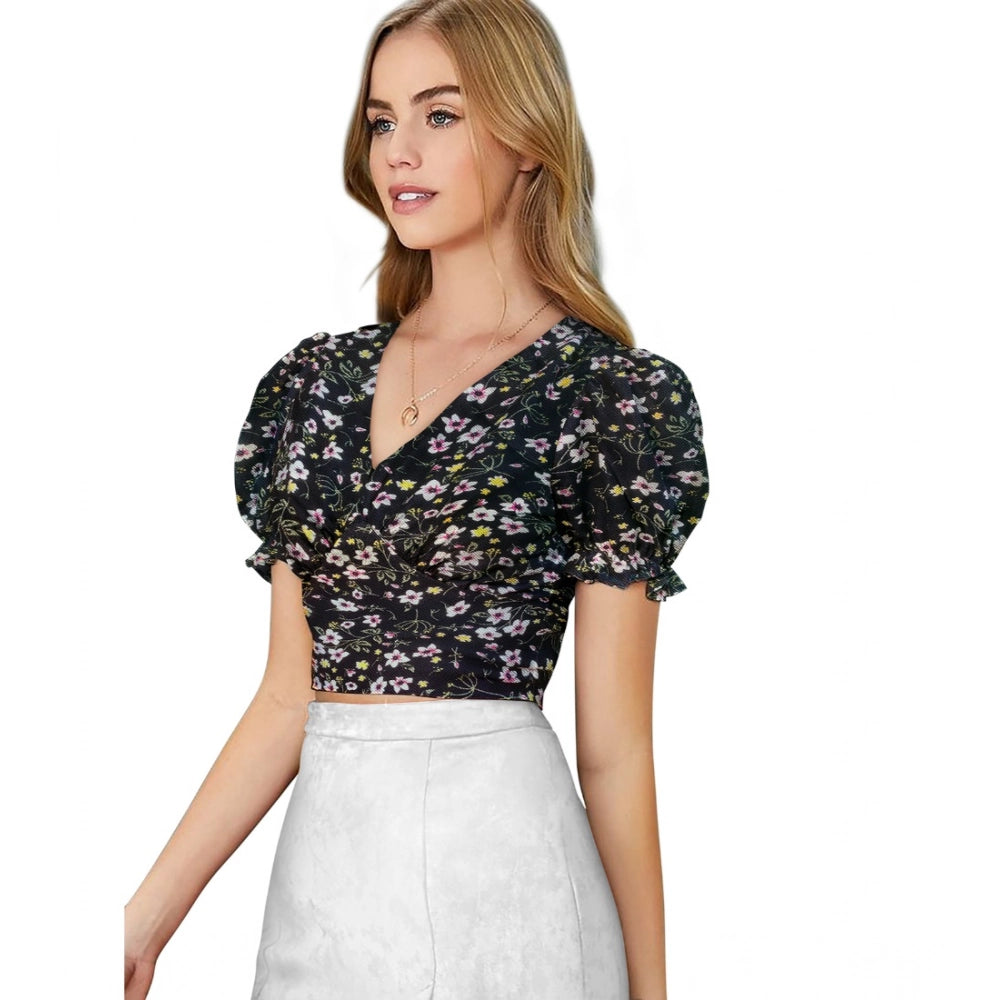 Black knit top for women — side angle