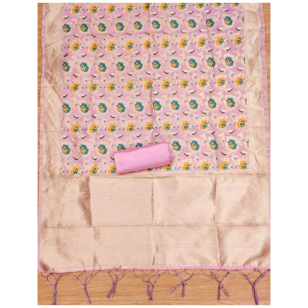Pink banarasi silk unstitched salwar suit material — kameez fabric detail
