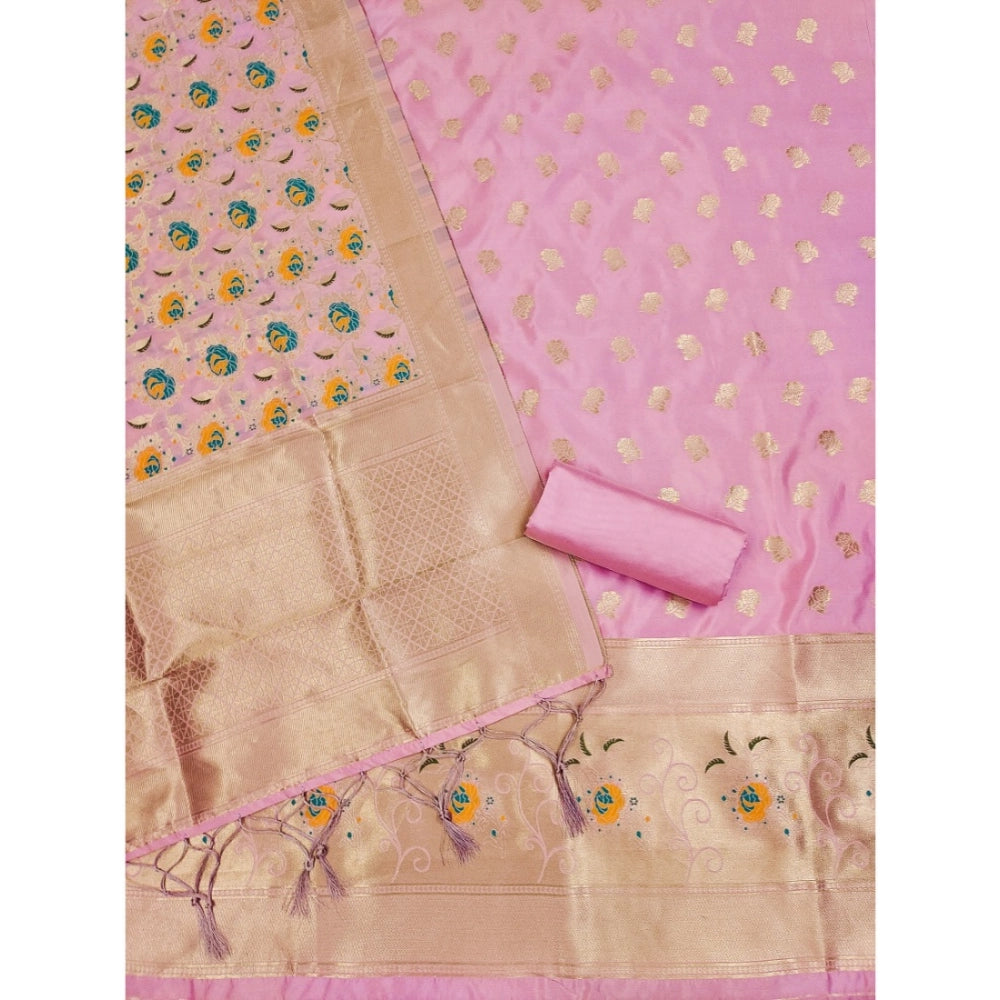 Pink banarasi silk unstitched salwar suit material — colour detail