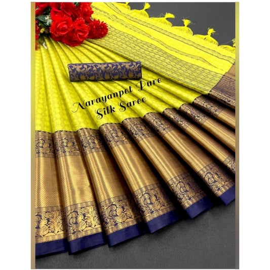 Women's Cotton Silk Woven Design Saree With Unstitched Blouse 5.5Mtr (Yellow)