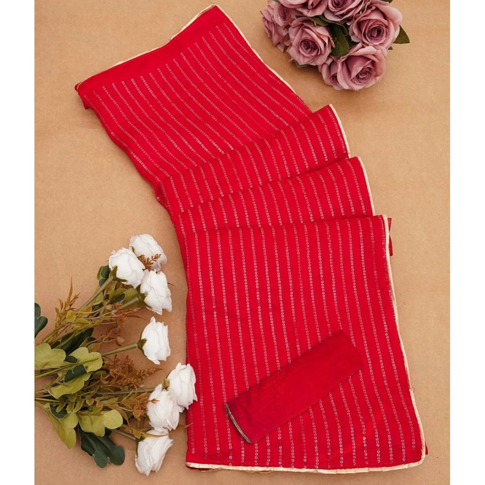 Red vichitra silk saree for women — pallu detail