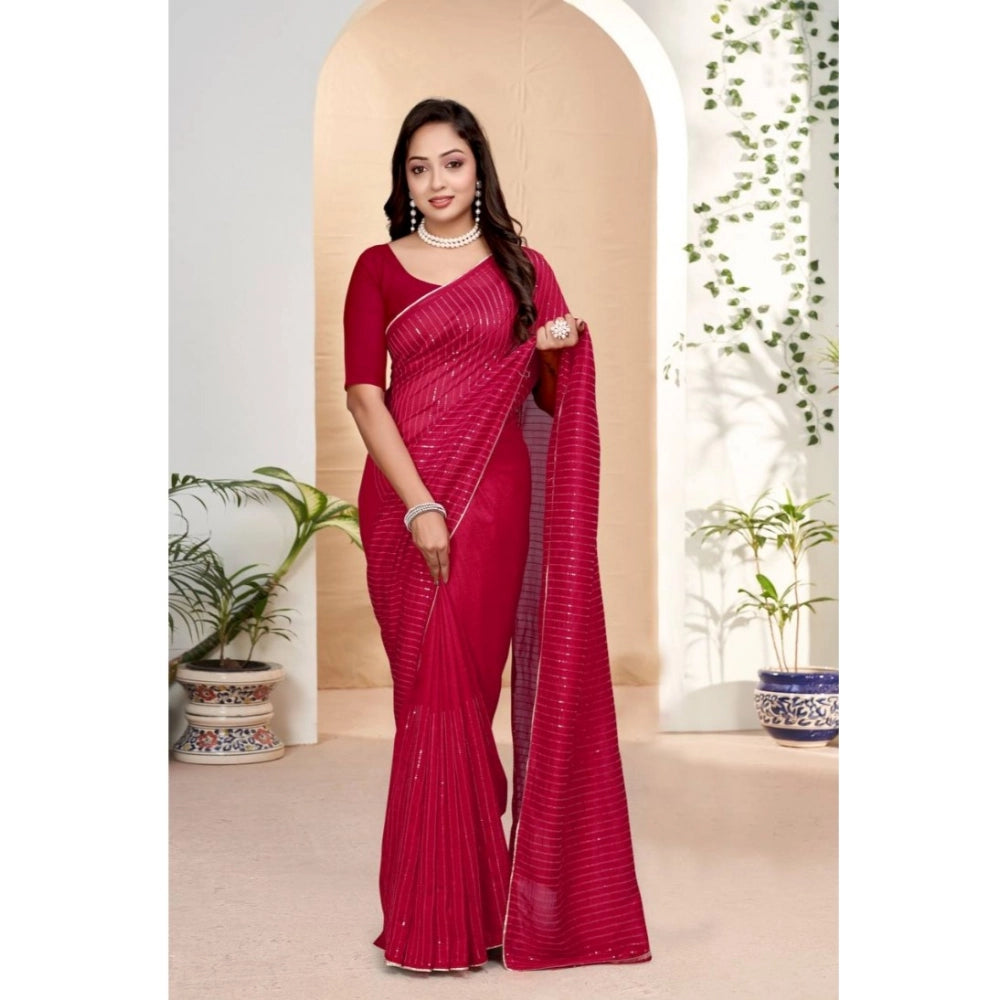 Pink vichitra silk saree for women — full drape view