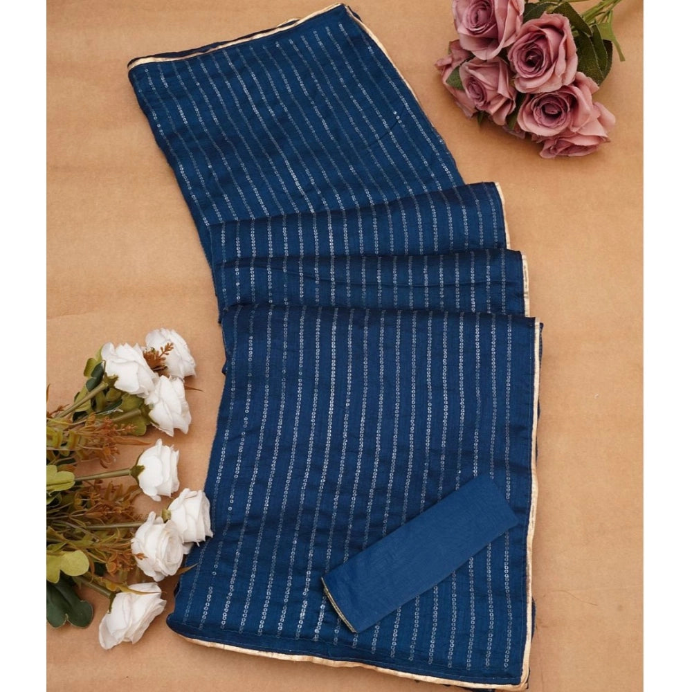 Blue vichitra silk saree for women — pallu detail