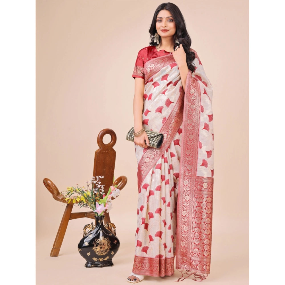 Maroon linen cotton saree for women — full drape view