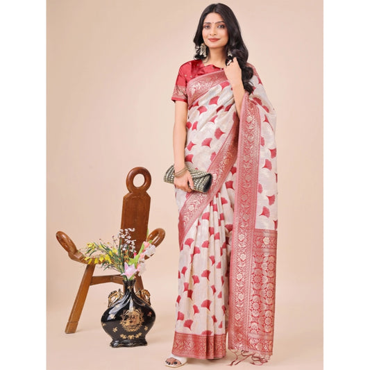 Maroon linen cotton saree for women — full drape view