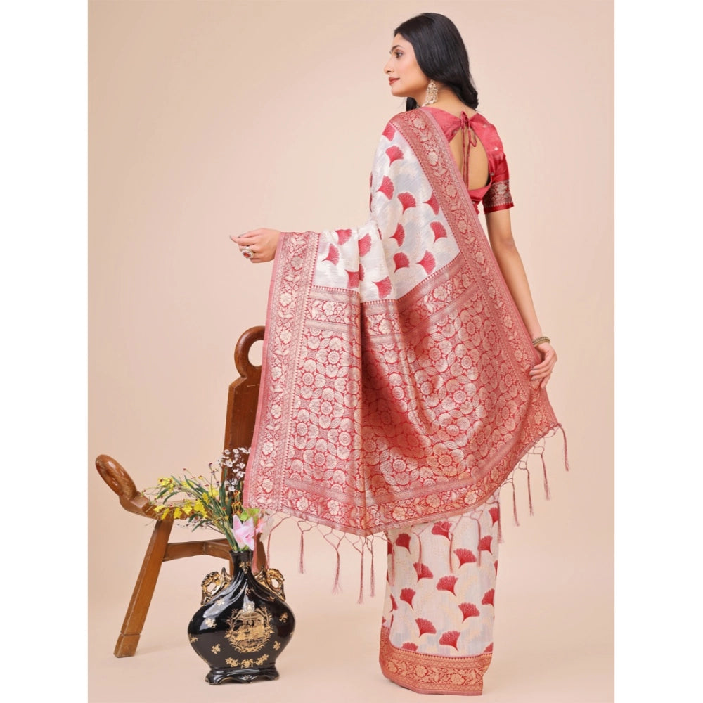 Maroon linen cotton saree for women — pallu detail