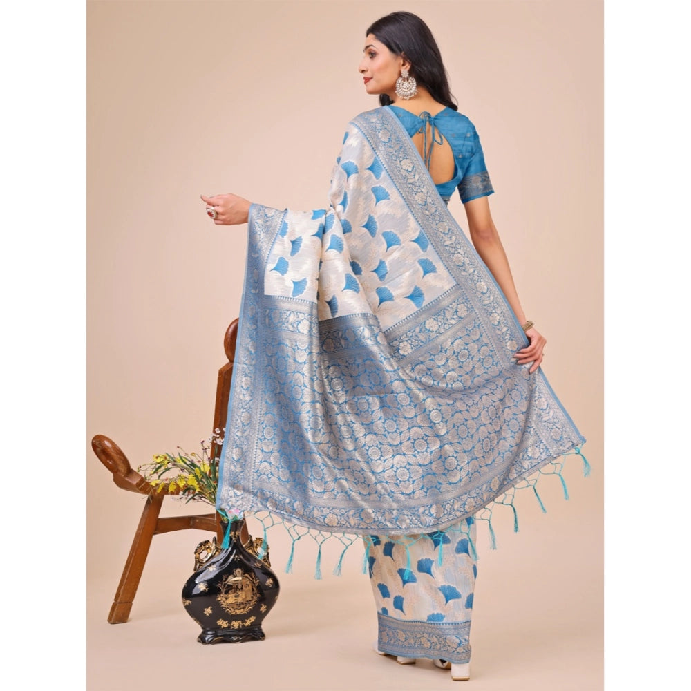 Sky Blue linen cotton saree for women — pallu detail