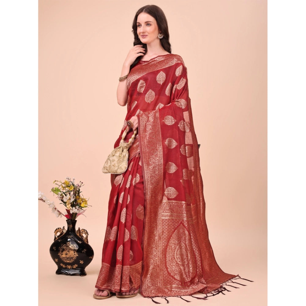 Maroon cotton saree for women — pallu detail