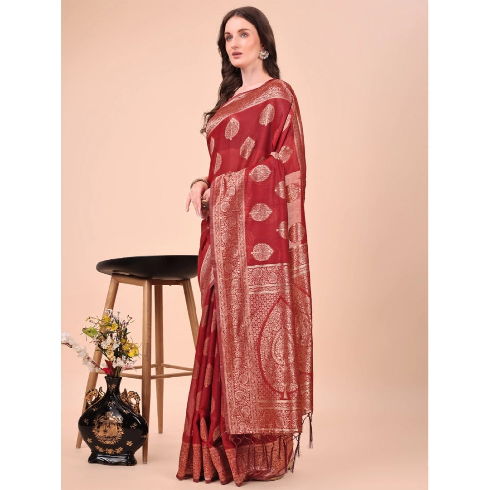 Maroon cotton saree for women — full drape view