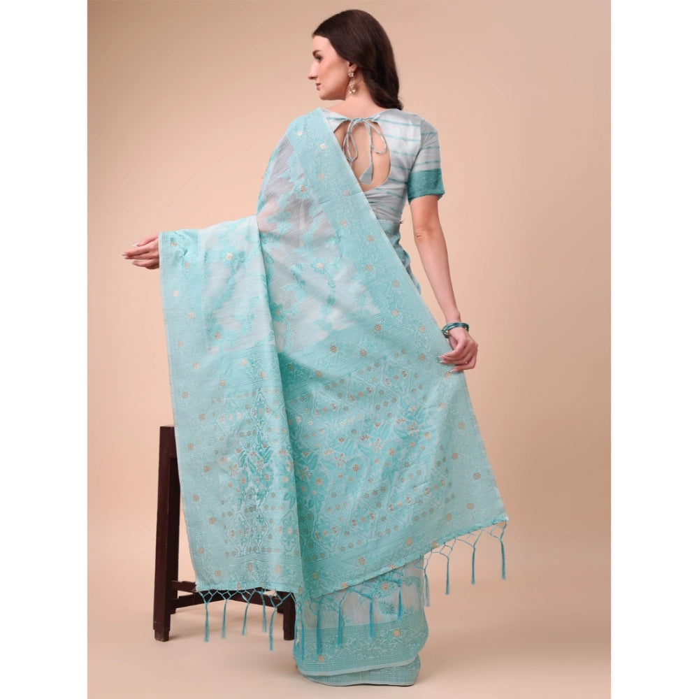 Sky Blue cotton saree for women — pallu detail