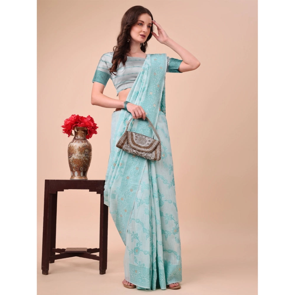 Sky Blue cotton saree for women — pallu detail